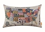 LINKWELL 20"x12" Retro USA American Map in Words Bed Sofa Throw Pillowcase Seat Decorative Cushion Cover (CC1117)