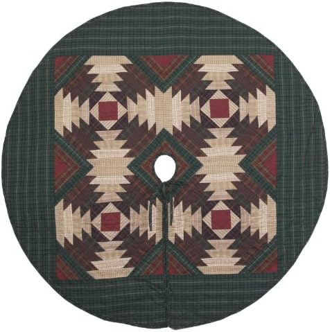 Pineapple Log Cabin Quilted Christmas Tree Skirt 60 Inches Round 100% Cotton Handmade Hand Quilted Heirloom Quality