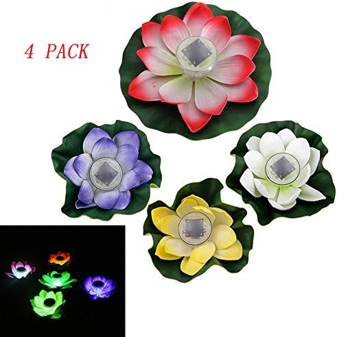 Odlight 4-Pack Solar LED Color-changing Floating Lotus Flower Night Light Pool Garden Fountain Outdoor Creative Decor