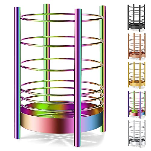 Rainbow Kitchen Utensil Holder for Kitchen Counter, Stainless Steel Utensil Crocks, Rainbow Titanium Coating Utensil Storage Caddy Organizer, Cooking Utensil Holder, Easy Cleaning(Rainbow/7.4''x5.2'')