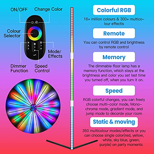 Uverbon Lámpara de Pie LED Regulable con Control Remoto, Ambiente Lámpara de Pie Que Cambia de Color Lámpara de Pie LED Lámpara RGB Para Sala de Estar Moderna con Decoración del Hogar
