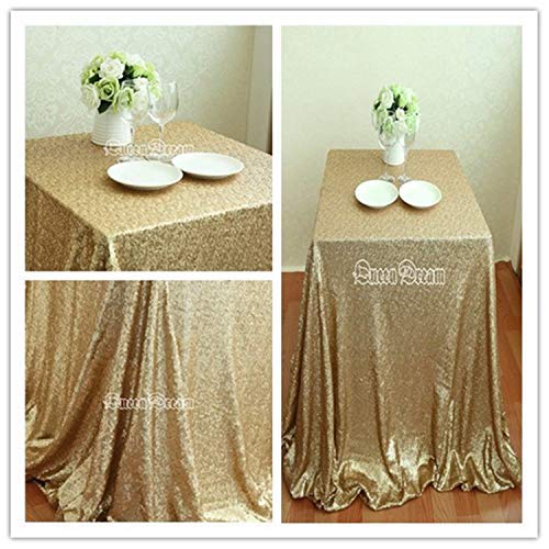 QueenDream sequined tablecloth 50"x80"matte gold sequin fabric sequins fabric big sequin tablecloth long sequin tablecloth For Wedding Event Party Banquet Decor