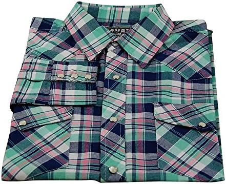 Men's Long Sleeve Classic Plaid Shirt With Easy Open Snap Front (Large, Green)