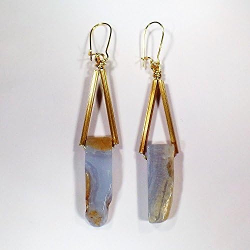 Earrings Blue Lace Agate Earrings Brass Natural Gemstone Jewerly Agate Jewelry Gemstone Earrings Blue Lace Agate Earrings Dangle Earrings