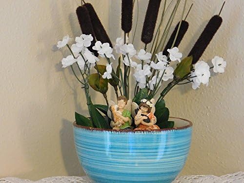 Miniature Garden Fairy Figurine Set Dylan and Daisy with Dog, Cat and Bunny in a Bowl- Decoration Display on Shelf, End Table or Desk