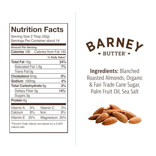 BARNEY BUTTER ALMOND BUTTER, SMOOTH, NO STIR, NON-GMO, SKIN-FREE, PALEO FRIENDLY, KETO, 16 OUNCE
