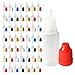 510 Central 10mL LDPE Plastic Thin Tip Dropper Bottles (50 Pack, Multi Color Caps)