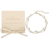 enasal 1/4/6Pcs Bridesmaid Proposal Gifts,Gold Pearl Bracelets for Women,18K Gold Plated Layered Bracelets for Wedding Bridal Party