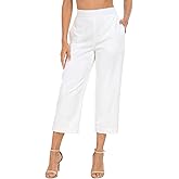 HDE Women's Pull On Linen Capri Pants Cropped High Waisted Summer Capris