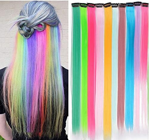 20 Pcs Colored Hair Extensions Clip in 20 Colors Rainbow Hair Extensions for Kids and Women Colored Party Highlights Synthetic Hairpieces 22 Inch (20colors 20pcs)