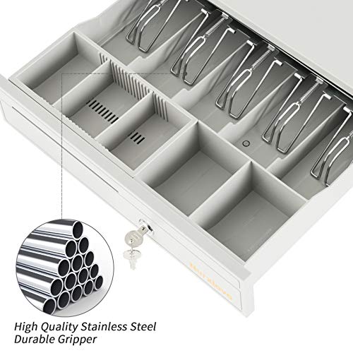 Nurxiovo Cash Register Drawer Box 16 Inch for Point of Sale (POS) System 5Bill/5Coin Money Lock Storage with Removable Tray, RJ11/RJ12 Interface Works Compatible POS Printers Cash Box (White) - Thumbnail 3