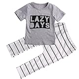 Baby Toddler 2 Pcs Letter Cotton Shirt + Striped Pants Set Outfit Casual Suit (18-24M)