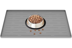 ULTIBE 18" x 12" Dog Food Mat, Silicone Pet Mats for Food and Water, Nonslip Pet Feeding Mats for Floors, Dog Cat Bowl Mat with Raised Edges, Light Gray