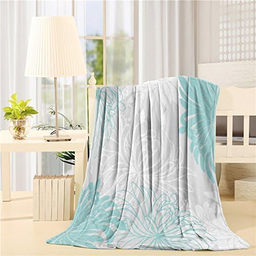 Bed Blanket 59 X 79 inch Dahlia Flower pattern white blue Comfort soft Air Conditioning Throw Blanket for Bedroom Living Rooms Sofa,oversized Travel Throw Cover
