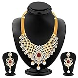 Indian Necklace Set Jewelry Bollywood Fashion Bridal Sparkling AD Gold Plated For Women