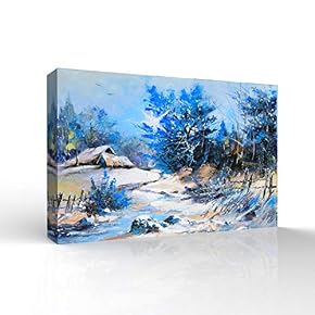 Winter Forest Snow Village Oil Painting