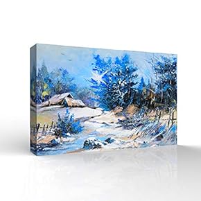 Canvas Wall Art - Winter Forest Snow Village Oil Painting- Modern Home Art Stretched and Framed Ready to Hang - 12x18 inches