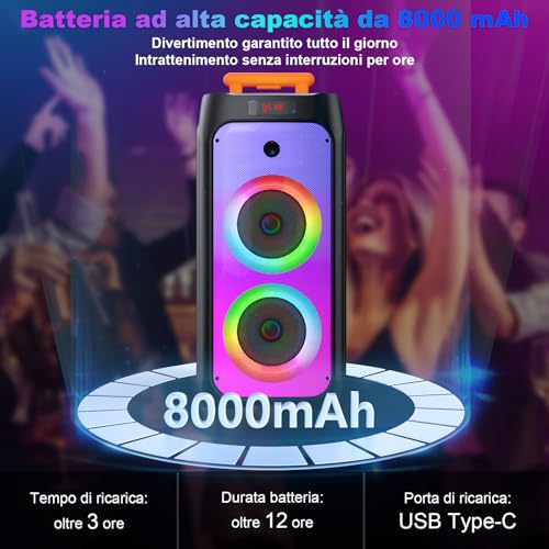 JYX Karaoke with 2 Wireless Microphone, 800 W Large Bluetooth Speaker, IPX4 PA System Subwoofer, Bluetooth 5.3, RGB Disco Light, Complete Professional Sing for Adults, Supports TF/USB, AUX, Rec