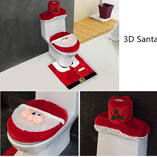 Set Of 3 3D Nose Santa Toilet Seat Cover Set Christmas Decorations Bathroom Christmas Bathroom Set Rug Set RED