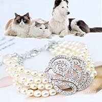 BYyushop Multi Layer Faux Pearl Rhinestone Rose Puppy Pet Dog Collar Necklace Jewelry - White L