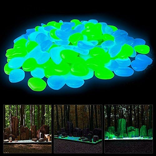 Ke senle 120pcs Glow in the Dark Luminous Stone Garden Pebbles for Walkways Decoration and Plants, DIY Decorative Luminous Stones in Blue and Green