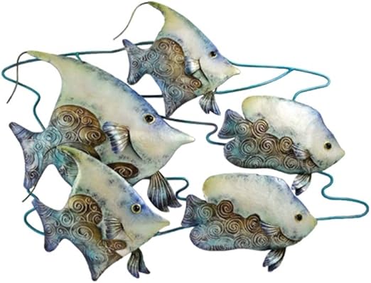 Amazon Com Capiz Shell Wall Art Metal Hanging Seafoam School Of