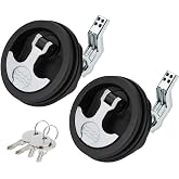 2 Pcs T-Handle Boat Hatch Latch Lock with Keys - Flush Mount Marine Cam Latch Replacement, Anti-Corrosion Zinc Alloy &amp; ABS Plastic, Hardware for Boat Deck, RV Compartment (Black &amp; Chrome) (2)