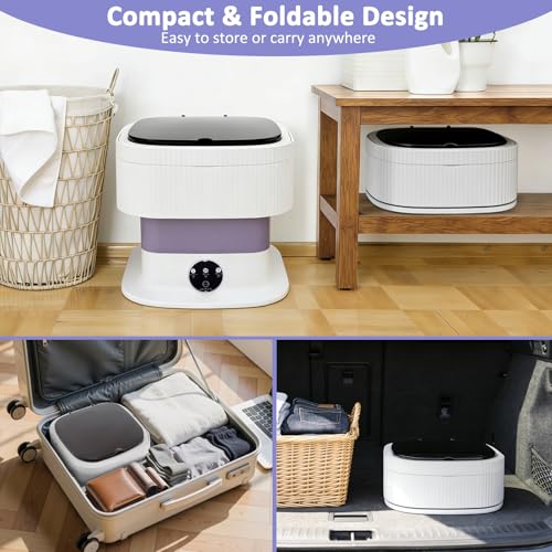 Mini Lavadora Portátil Plegable de 10L, Lavadora Compacta con 3 Modos de Lavado y Cesta de Centrifugado Extraíble, Residencias de Estudiantes, Acampadas y Viajes