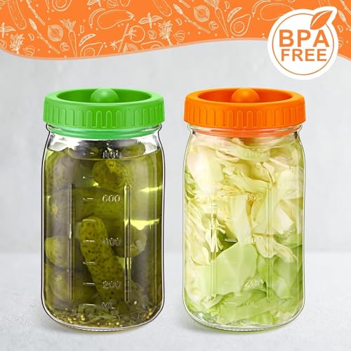 NALACAL 2Pcs 32oz Fermentation Jars, Wide Mouth Fermentation Jars, Glass Pickle Jar with Cap Lids, Wide Mouth Glass Jar, Mason Jar Lid Fermenter Caps, for Storage Pickle Olive Gherkin
