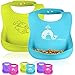otterlove Silicone Bib – 100% Pure Platinum LFGB Baby Bibs – No Fillers – BPA and Phthalate Free (2 Bib Pack Blue Whales & Green Otters)