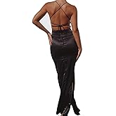 Just Quella Women's Strappy Backless Evening Party Maxi Dress with Slit