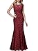 Miusol Women's Retro Floral Lace Contrast Halter Bridesmaid Long Dress