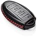 Vitodeco Leather Smart Key Fob Case Cover Protector - Compatible with Nissan | Compatible with Infiniti - (2007 - 2022 Models) - 5 Buttons, Black/Red