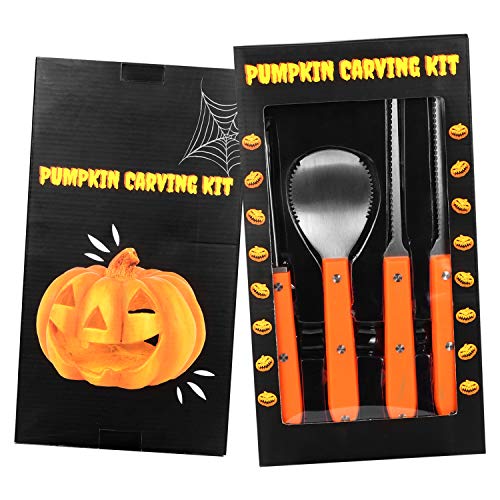 CPPSLEE Pumpkin Carving Kit - Heavy Duty Stainless Steel Professional Pumpkin Carving Tools Set for Halloween Jack-O-Lantern Sculpting Halloween Decorations(4Pcs Set)