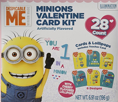 28 Despicable Me Minion Made Valentine Card Kit with Cherry Candy Lollipops