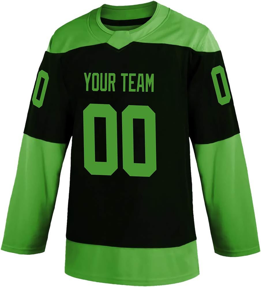 Jersey de hockey sobre hielo personalizado negro para hombres y mujeres