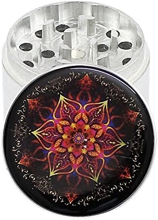 Mystic Flower - 2.0" 4 Layer Aluminum Herb Spice Grinder (with Pollen Screen) - Top Covered with Clear Doming