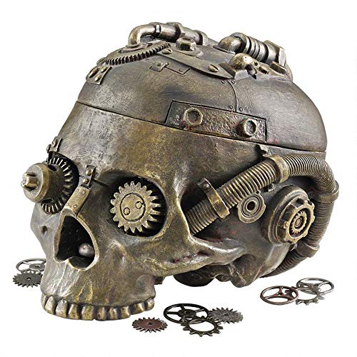 Design Toscano Steampunk Skull Containment Vessel Gothic Stash Box Statue, Antique Brass
