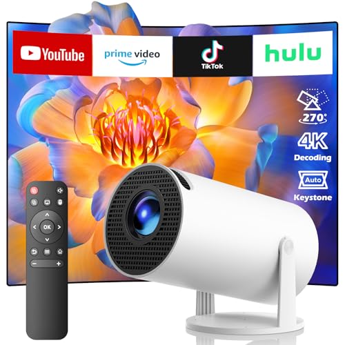 Projector with WiFi and Bluetooth- Mini Projector, 4K Support Android 11.0 Portable Movie Projector, 270° Rotation Automatic Vertical Keystone Correction, Compatible with iphone/TV Stick/HDMI/USB