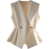 GORGLITTER Women's Double Button Sleeveless Blazers Vest Top Tie Back Suit Vest Wrap V Neck Dressy Office Waistcoat