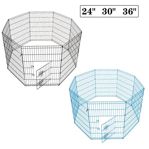 Idealchoiceproduct 42 Inch Pet Playpen Pet Pen Folding Wire Dog Exercise Pen Pet Fence Yard Fence 8 Panel Cage 24-42 Inch-Black Color