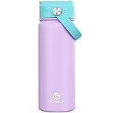GoKEDA 18oz Kids Water Bottle, Insulated Water Bottles with Stickers, 18/8 Stainless Steel Vacuum Leak Proof Straw Cup for School, Gifts for Girls(Purple)