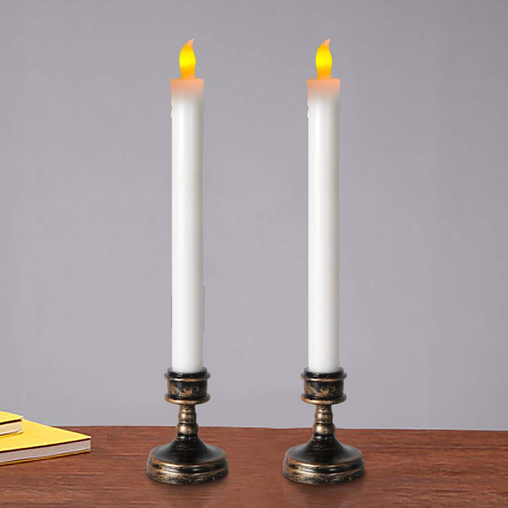 VOANZO 2PCS Electronic Candle Light Flame Warm Light Simulation Candles Flickering Ornament Candle with Base