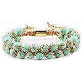 Handmade Macrame Natural Stones Bracelet Double Layer 8mm Snakeskin Imperial Jasper Genuine Gemstones Bracelet Healing Crystals Adjustable Bracelet