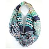 AN- Women Fashion Lightweight Bold Color Aztec Print Infinity Circle Scarf Snood Figure 8