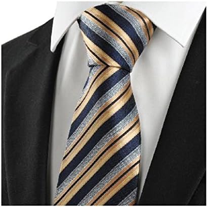 USOLDFLY Men's Striped Golden Black Business Tie Jacquard Woven Wedding Necktie