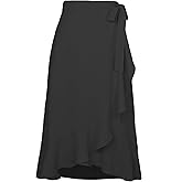 AliChan Women Summer High Waist Wrap Ruffled Side Slit Adjustable Waistband Midi Skirt