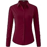 jonivey Womens Long Sleeve Button Down Stretch Dress Shirt Soft Wrinkle Free Work Casual Business Office Blouse