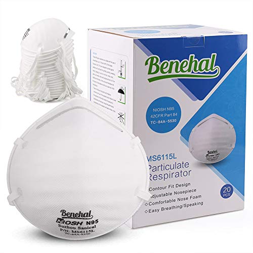 N95 Particulate Respirator Mask, 20PCS Disposable Dust Mask, against Air Pollution, Particle, Pollen, Smoke, Safety Face Mask for Welding, Woodworking, Cleaning, Construction, NIOSH Certified