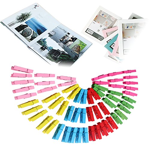 MCIRCO 【150 Pieces】 Wooden Clips, Mini Colored Natural Wooden Clothespins Photo Paper Peg Pin Craft Clips with Jute Twine - Thumbnail 5